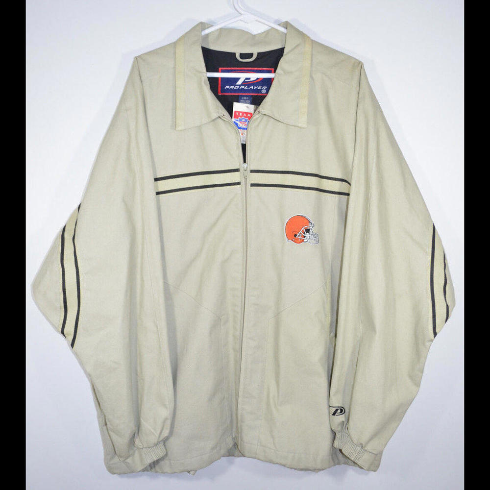 Pro Player NFL Cleveland Browns Khaki Jacket Full Zip Front Mens L